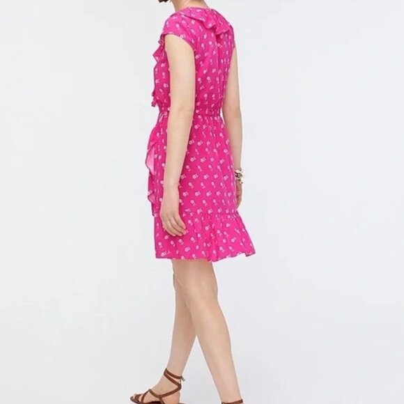 J. Crew Dress Size 2 Ruffle V Neck Mini Dress Pink White Floral Flirty Girly - Picture 2 of 11